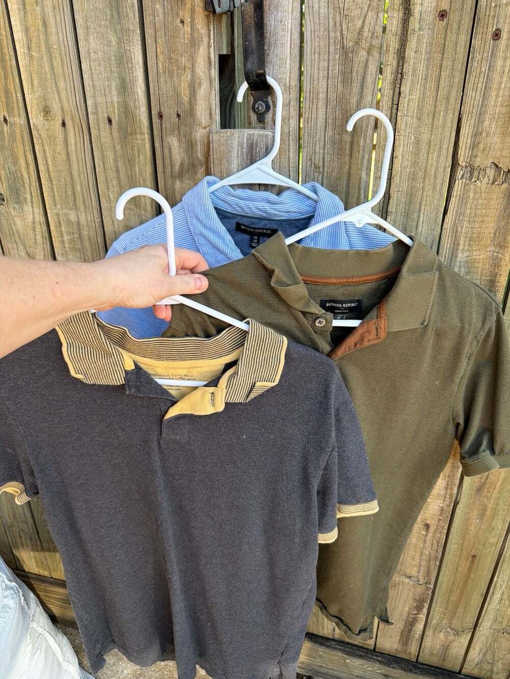 Lot of 3 Banana Republic Men's Polo Shirts Size Medium - Grey, Olive, Blue